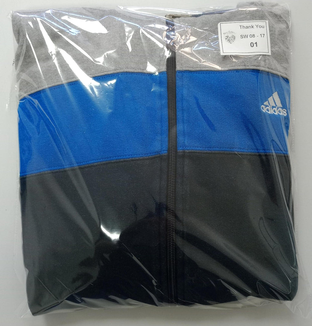 Adidas Track Suit Top Boy's UK Size L Blue Grey Long Sleeve Full Zip Pockets
