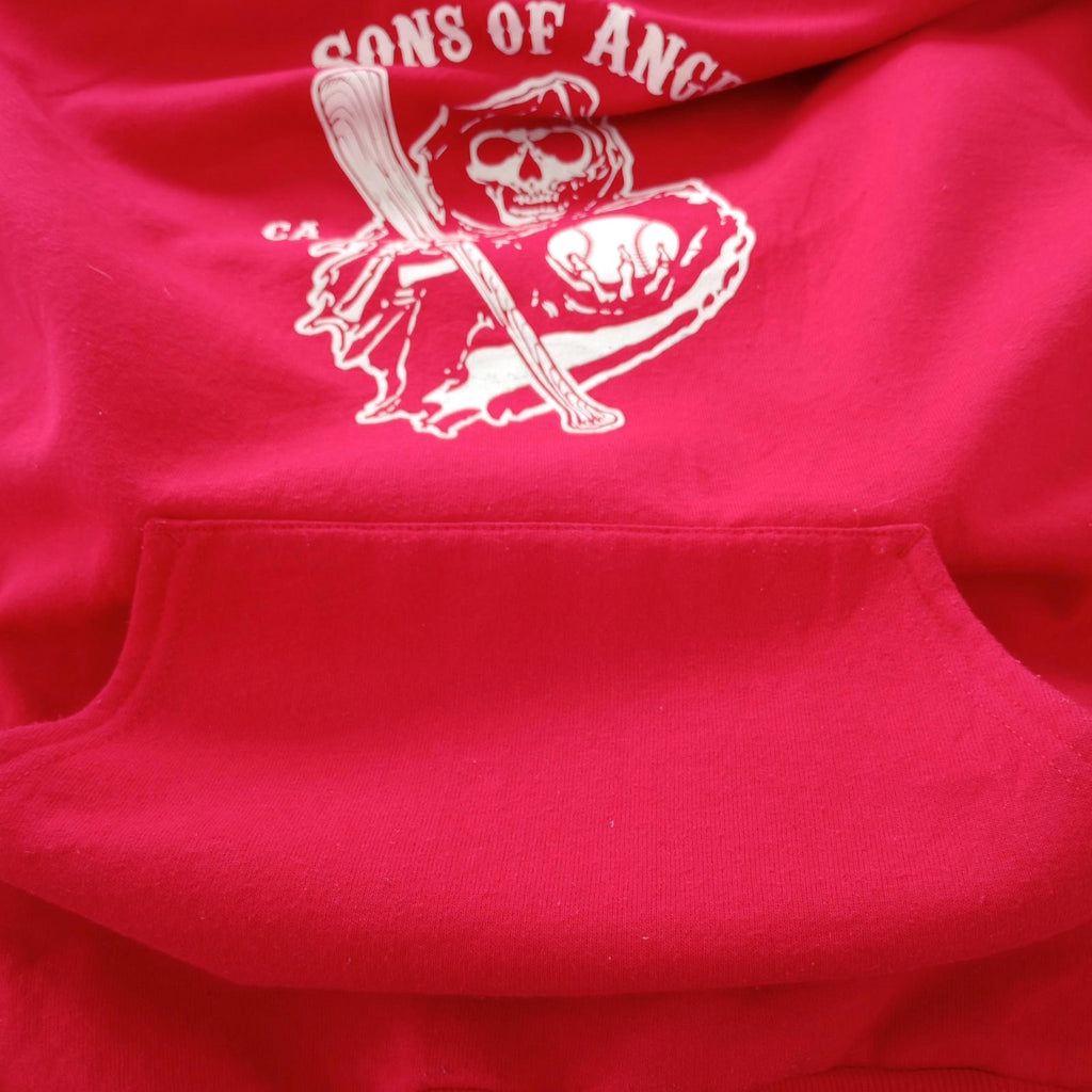 Port & Company Red MLB Baseball Hoodie Men's UK Size M Red Jersey Hooded Pockets Los Angeles Angels