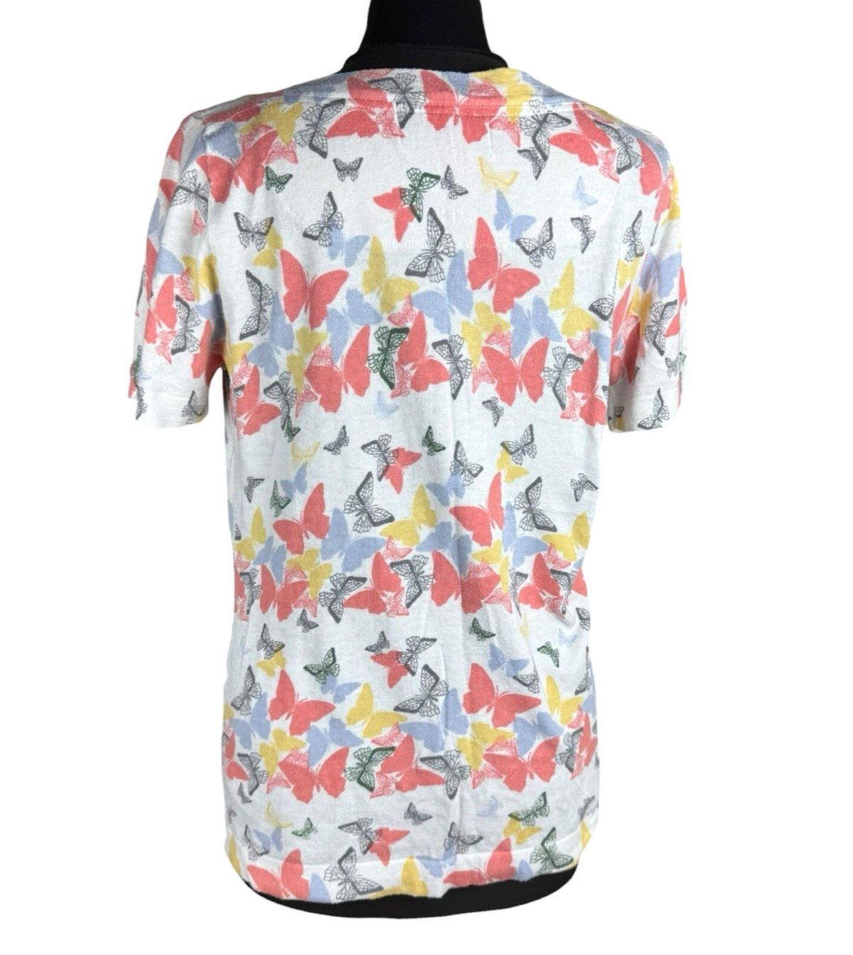 Next White Next Butterfly Print T-Shirt Top Women's UK Size 12 Multi-Color Studded Accents