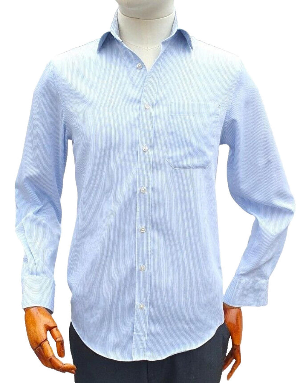 M&S Shirt Long Sleeve Striped Men's Large 14.5" Collar 100% Cotton