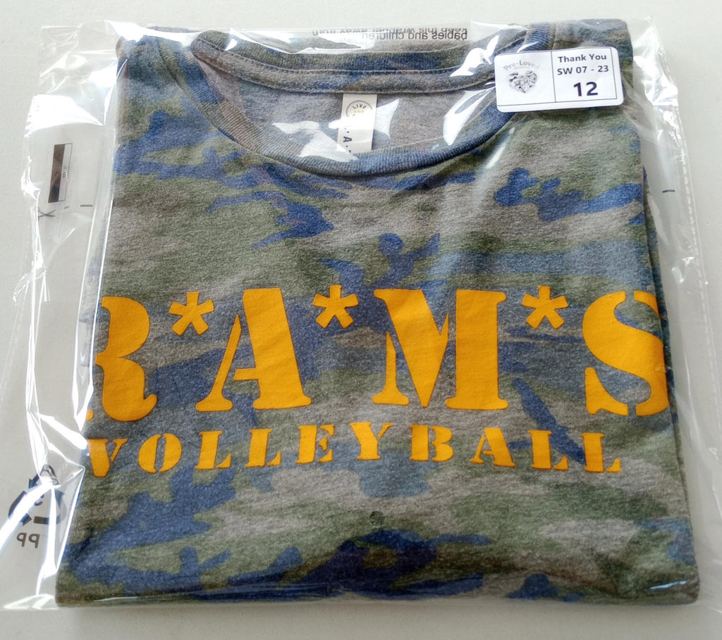 L.A.T. Apparel Gray RAMS Volleyball Graphic Print T-Shirt Men's UK Size M Grey Crew Neck Cammo