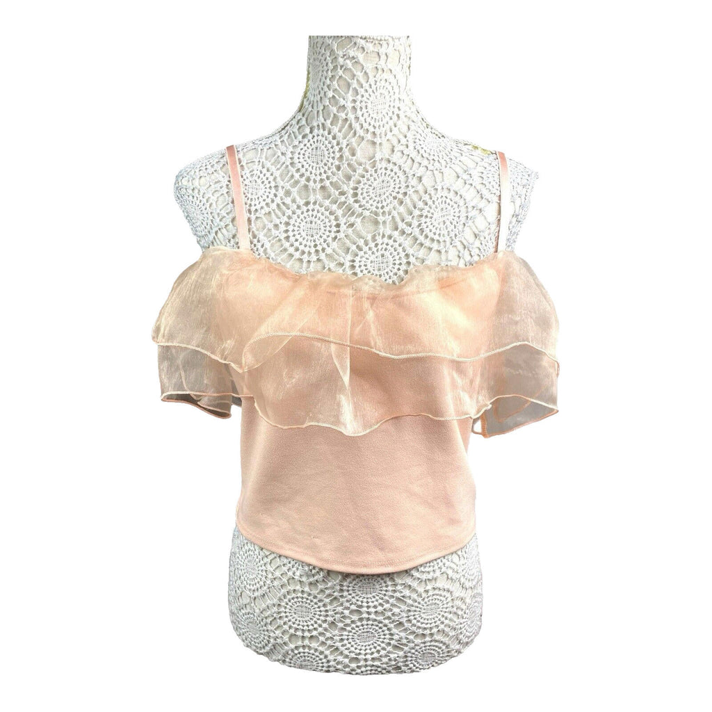 Select Tiered Ruffle Camisole Top Women's UK Size M Peach Cropped Adjustable