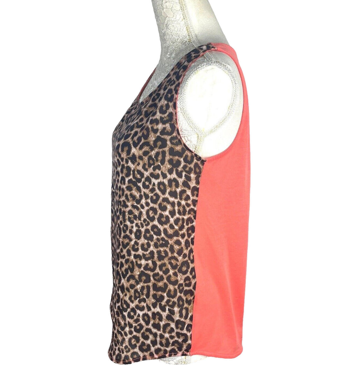 Damned Delux Beige Leopard Print Tank Top Women's UK Size Medium M Contrasting Back Panel