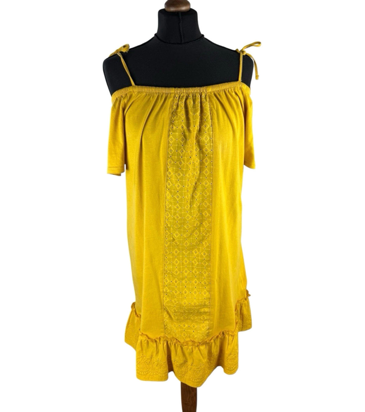 Papaya Cotton Dress Yellow Embroidered Bow Detail Mini Dress Women’s UK Size 16