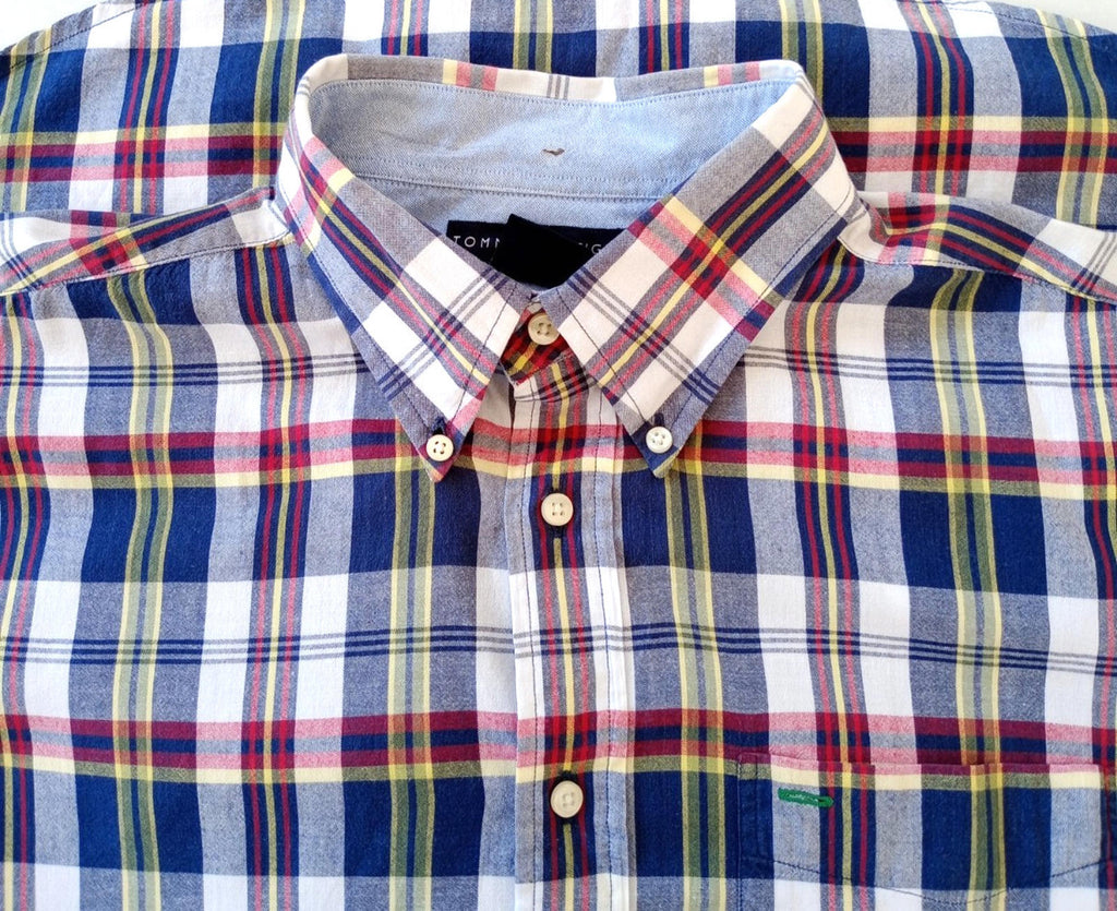 Tommy Hilfiger Shirt Men's UK Size L Red/Blue Check Short Sleeve Pockets