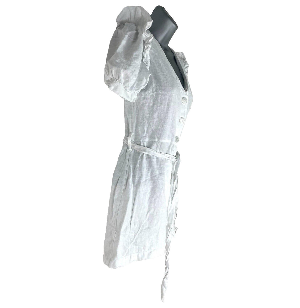New Look Playsuit White Belted Puff Sleeve 100% Cotton Women's UK Size 6