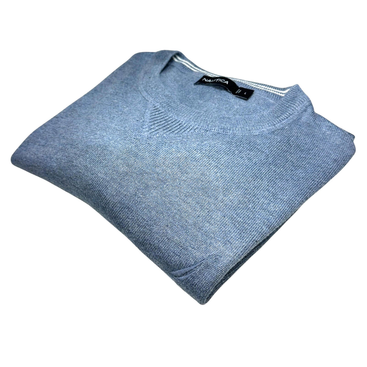 Nautica LightBlue Nautica Jumper Men's UK Size L Blue Long Sleeve Crew Nexk Striped Collar Logo