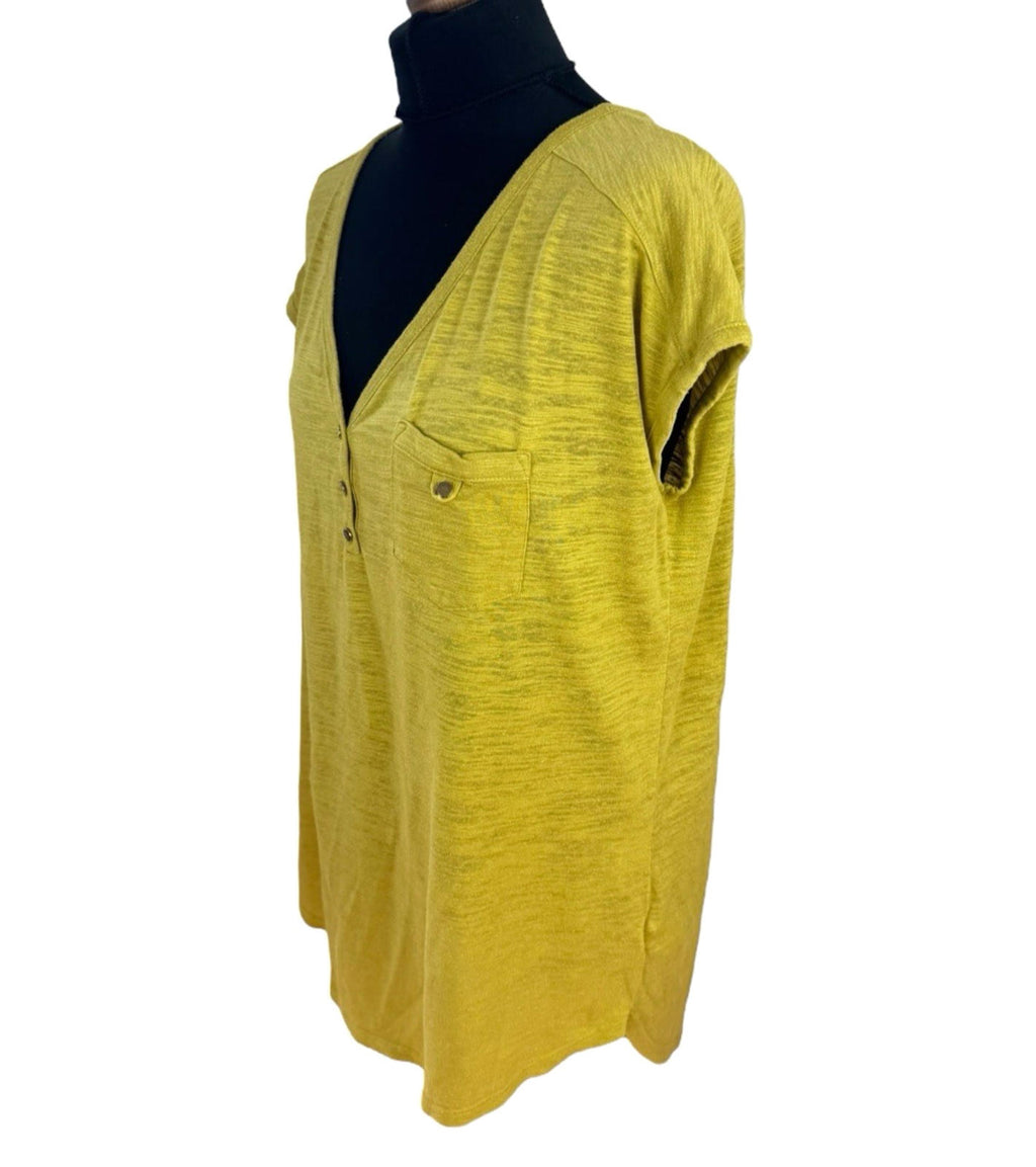 Next Mustard Next T-Shirt Blouse Women's UK Size 14 Mustard Yellow V Neck Pocket Summer