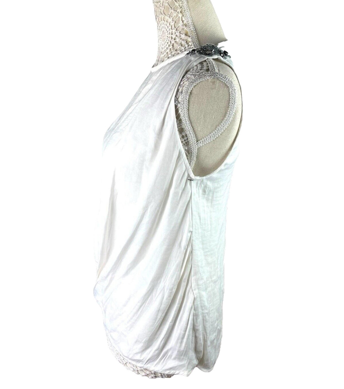Zara White Vest Top Embellished Shoulder Women's UK Size S