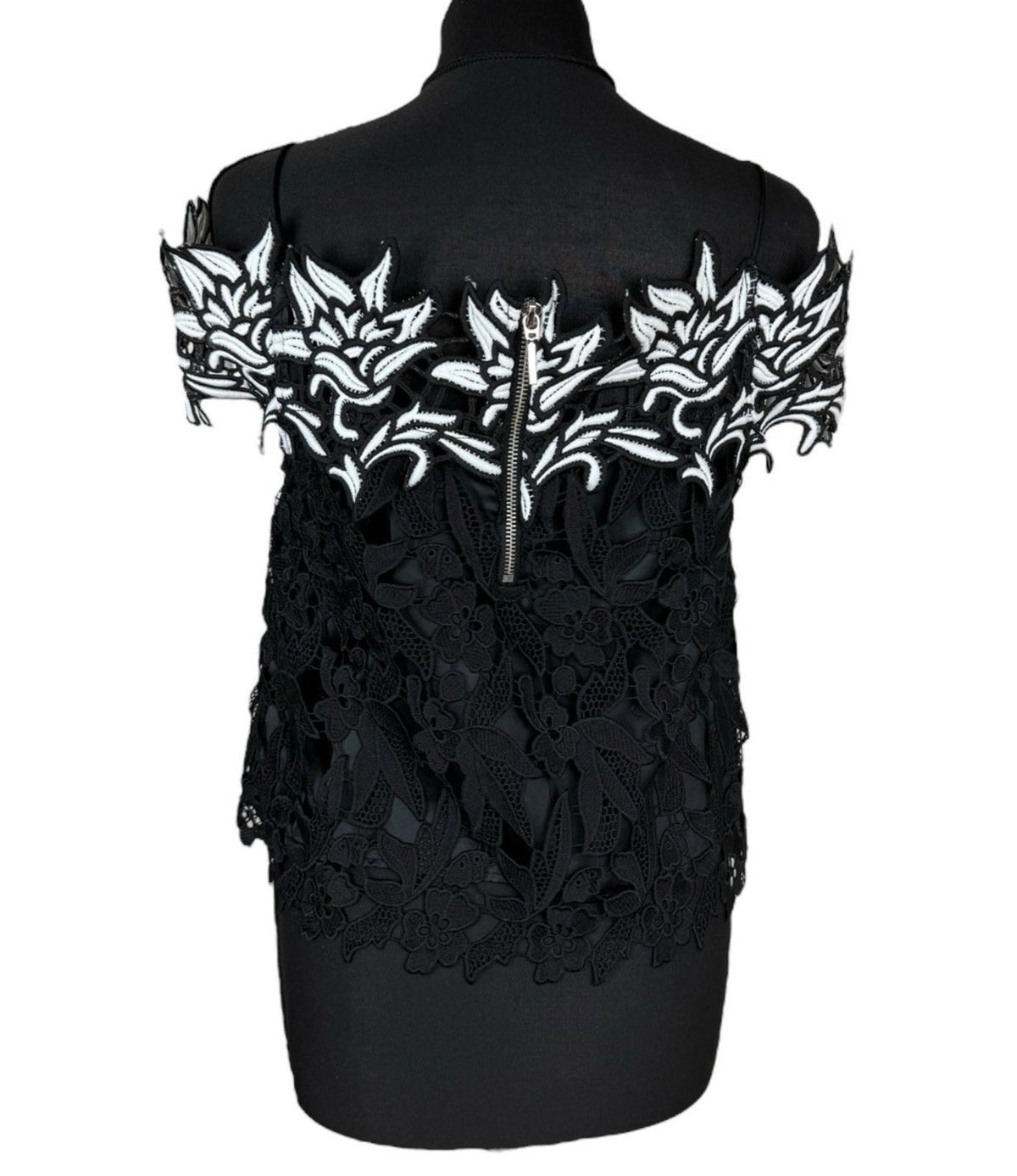 TopShop Black Topshop Black White Floral Lace Tank Top Strapping Sleeve Women's UK Size 10