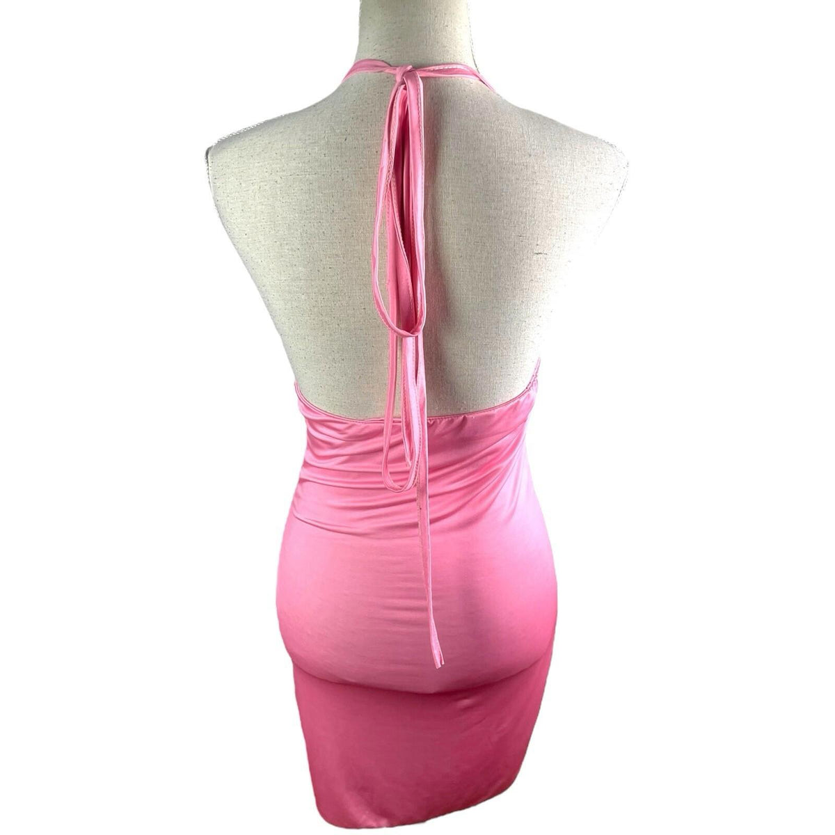 Pink Floral Mini Dress Halter Neck Backless Women's UK Size 8