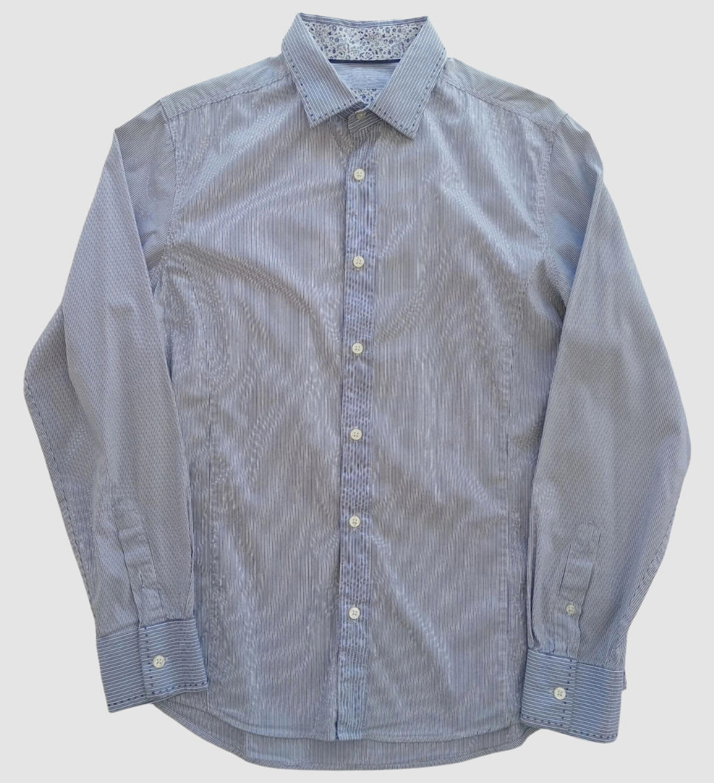 Next Shirt Men's UK Size M Blue Striped Long Sleeved Cotton Blend