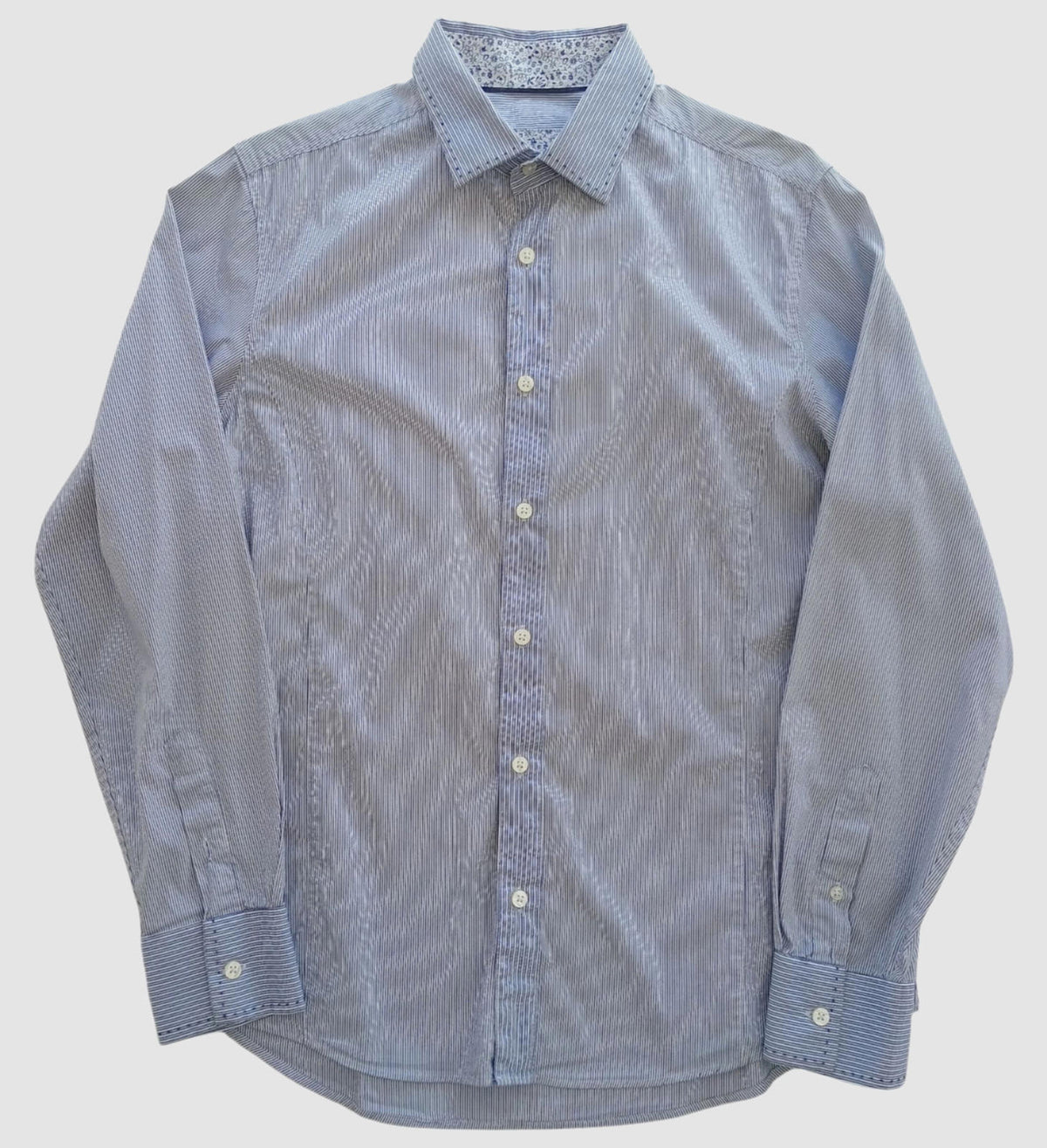 Next Shirt Men's UK Size M Blue Striped Long Sleeved Cotton Blend