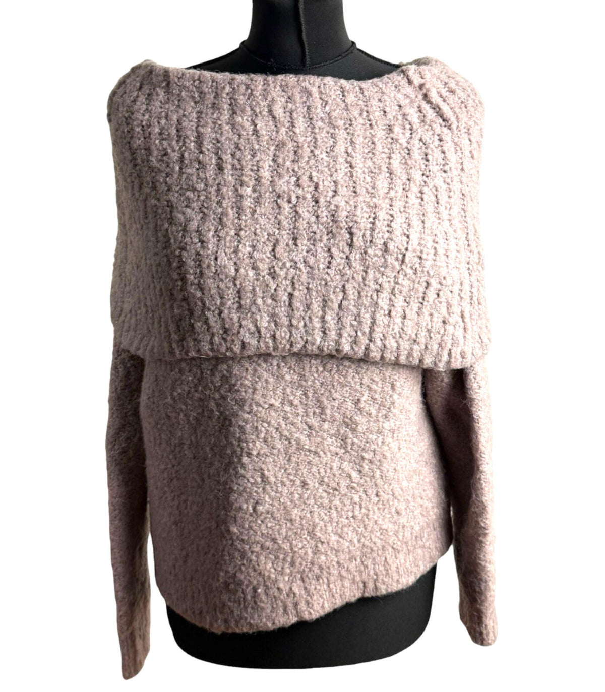 Papaya Off Shoulder Jumper Women's UK Size M Wool Effect 3/4 Sleeve Dusky Pink