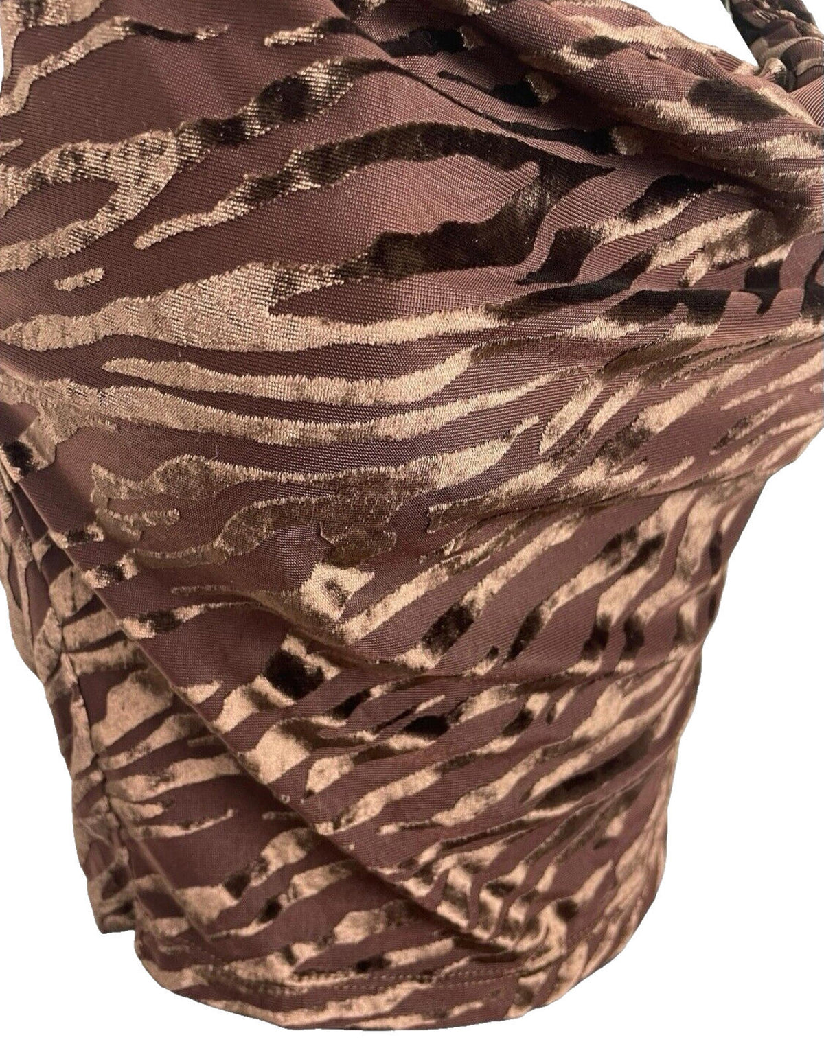 Figa Brown Velour Crop Top Animal Print Scoop Neck Women's UK Size 6