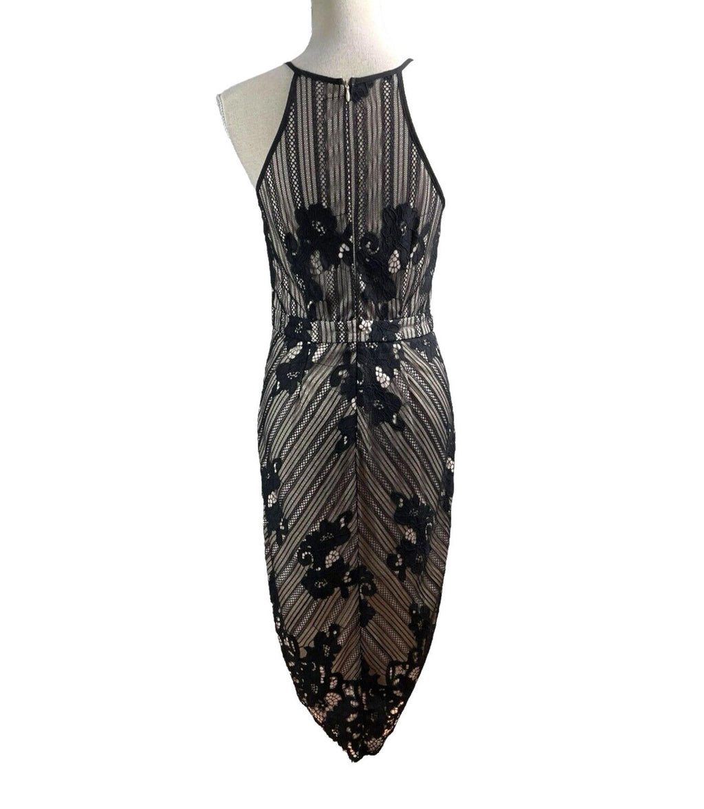 Missguided Midi Dress Lace Black & Nude Women's UK Size 12