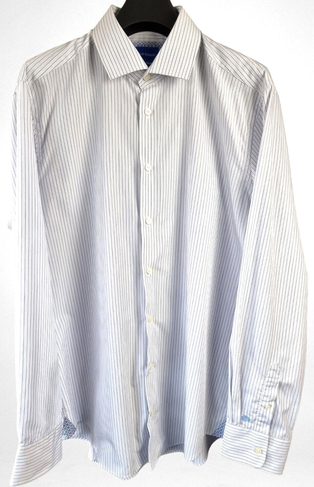 LUPI ROMANI Shirt Men's UK Size XL Slim Fit Non Iron Formal Striped Long Sleeve
