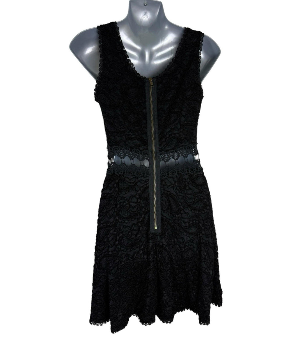 AX Paris Black Lace Dress Knee Length Cut Out Waistband Women's UK Size 8