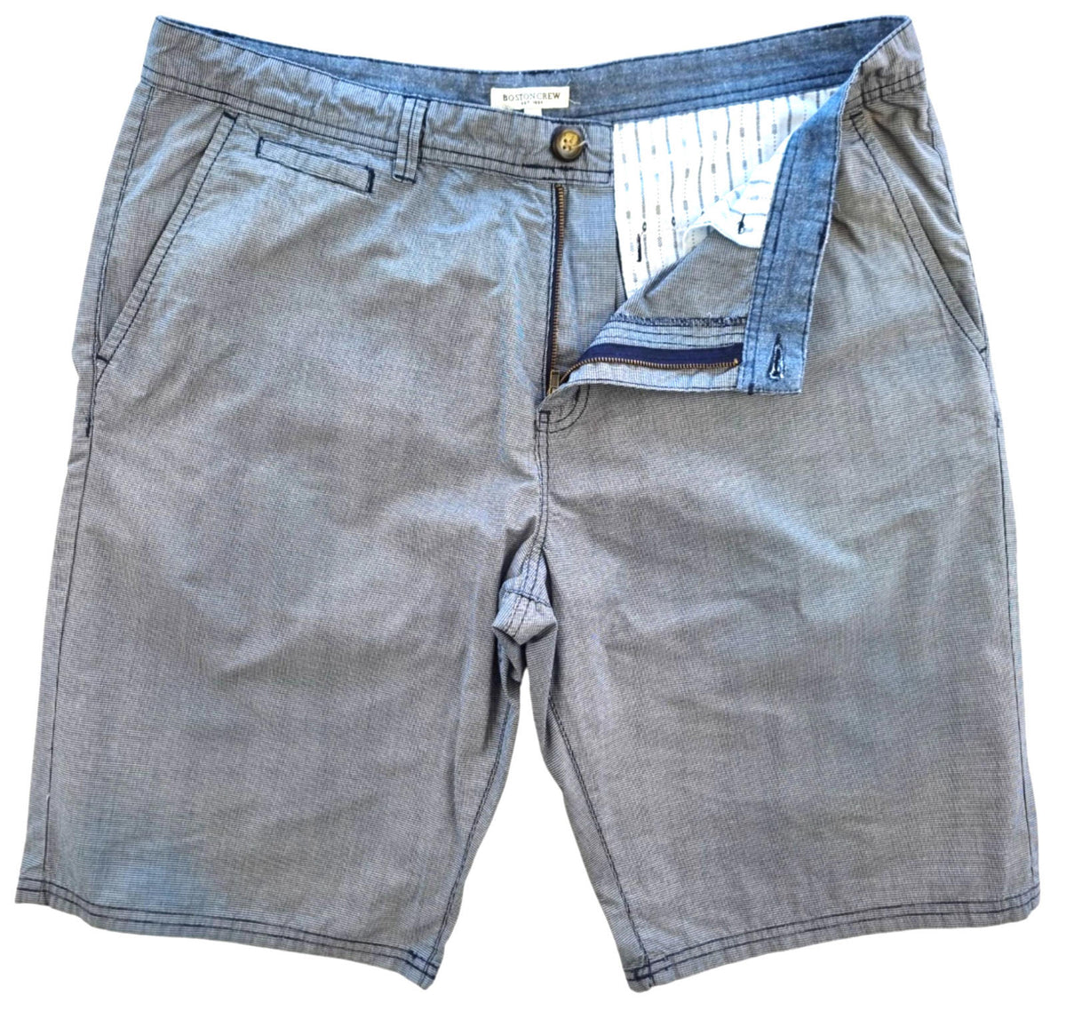 Boston Crew Chino Shorts Blue Check Pockets Men's UK Size 38" Waist