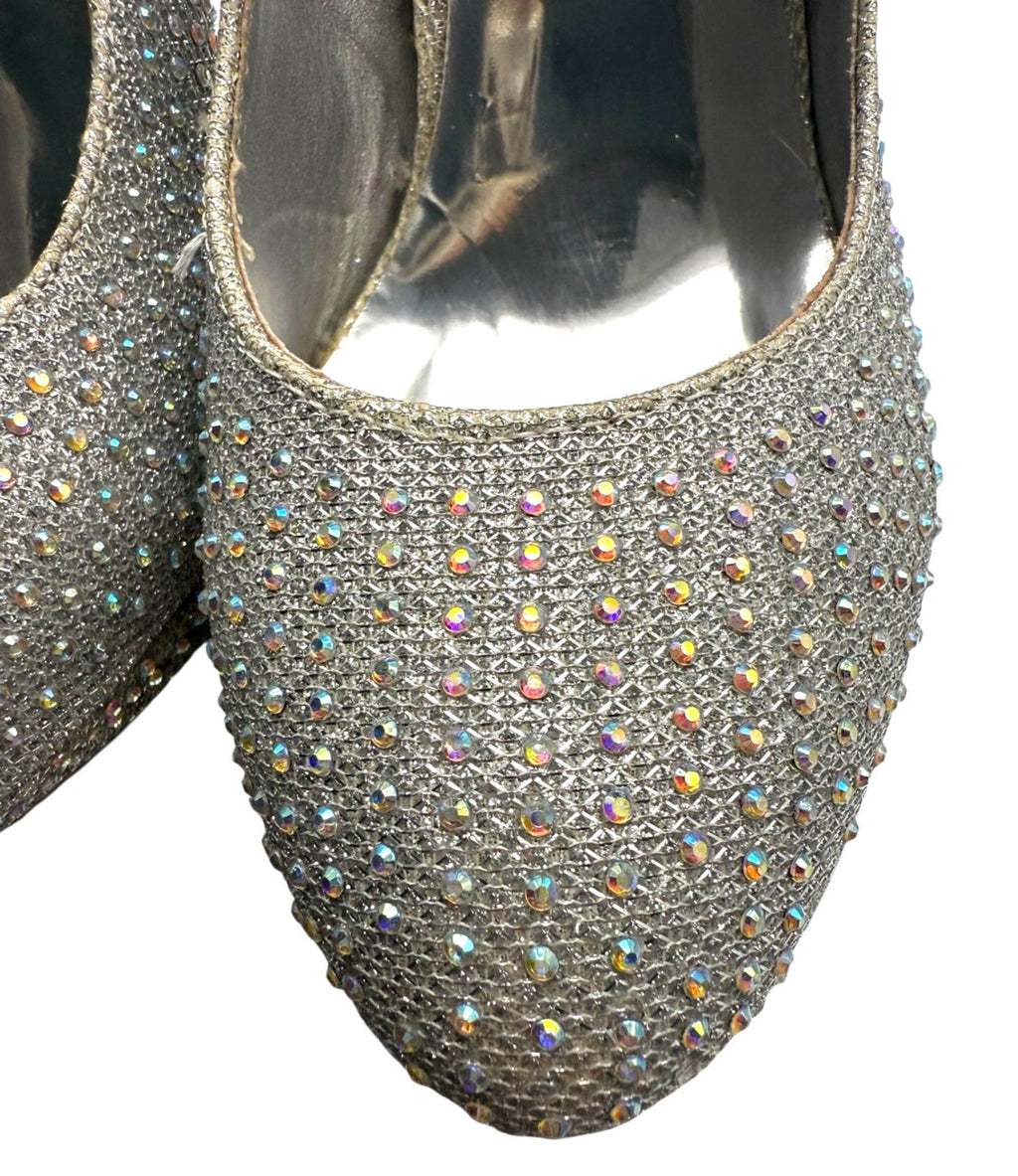 Truffle Silver Rhinestone Shoes Round Toe Stiletto Sparkle Women's UK Size 6