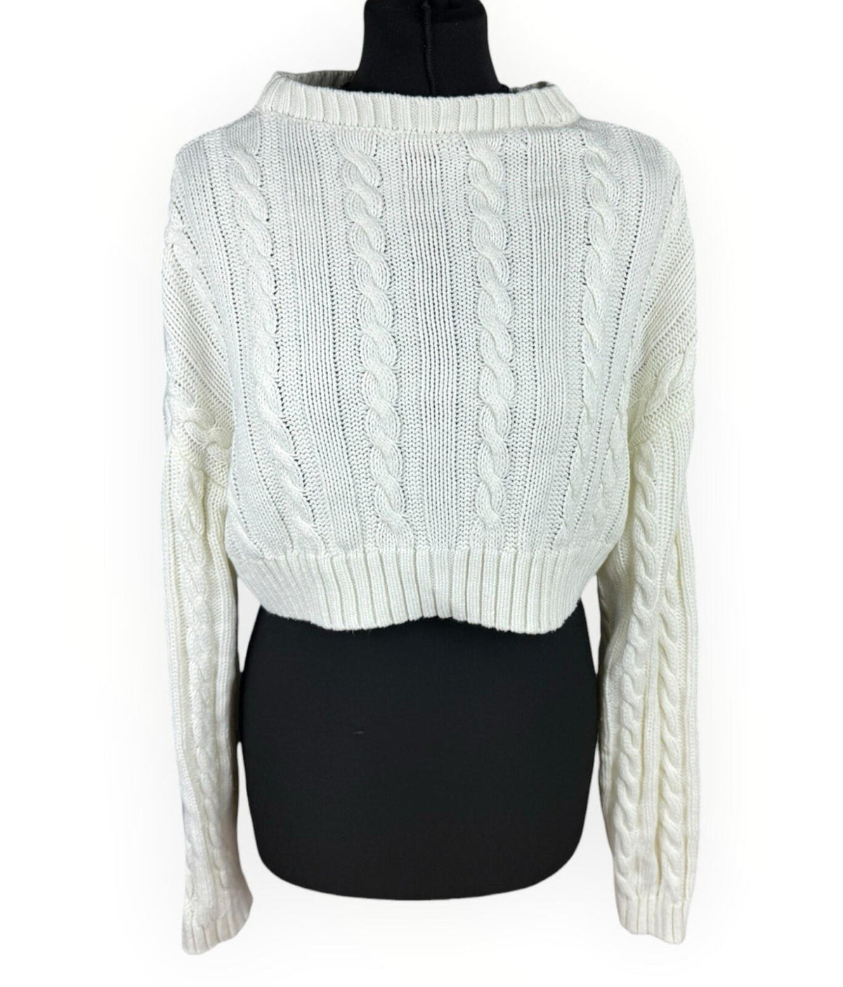 Dazy Cropped Cable Knit Jumper Women's UK Size S Aaron Long Sleeve Ivory