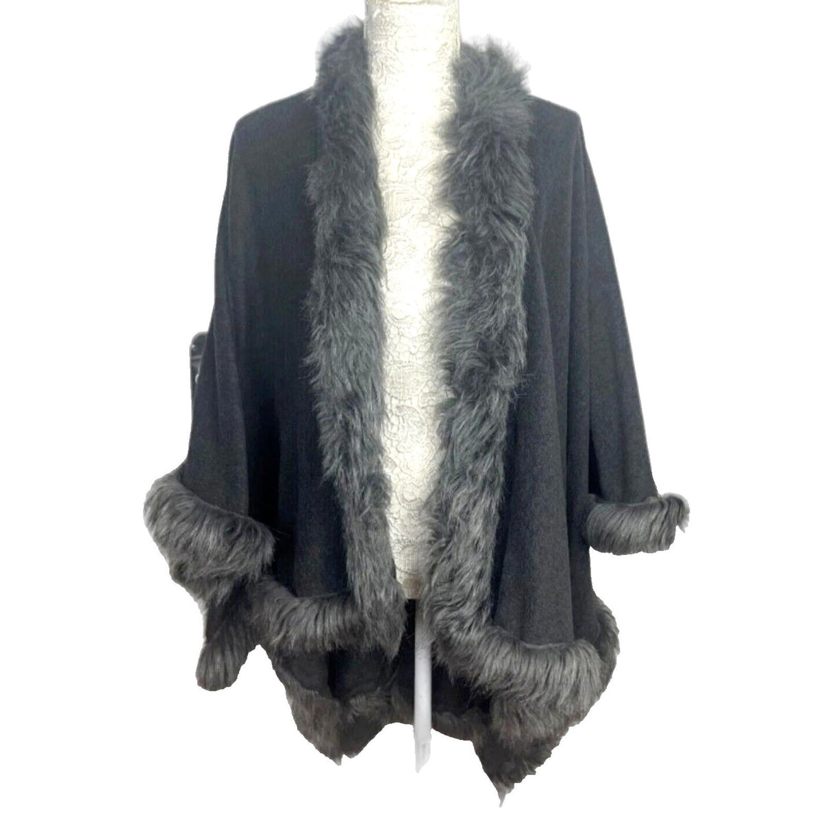 Very Fur Fleece Wrap Shawl Open Shoulder Coat Women's One Size UK 8 - 14 Grey