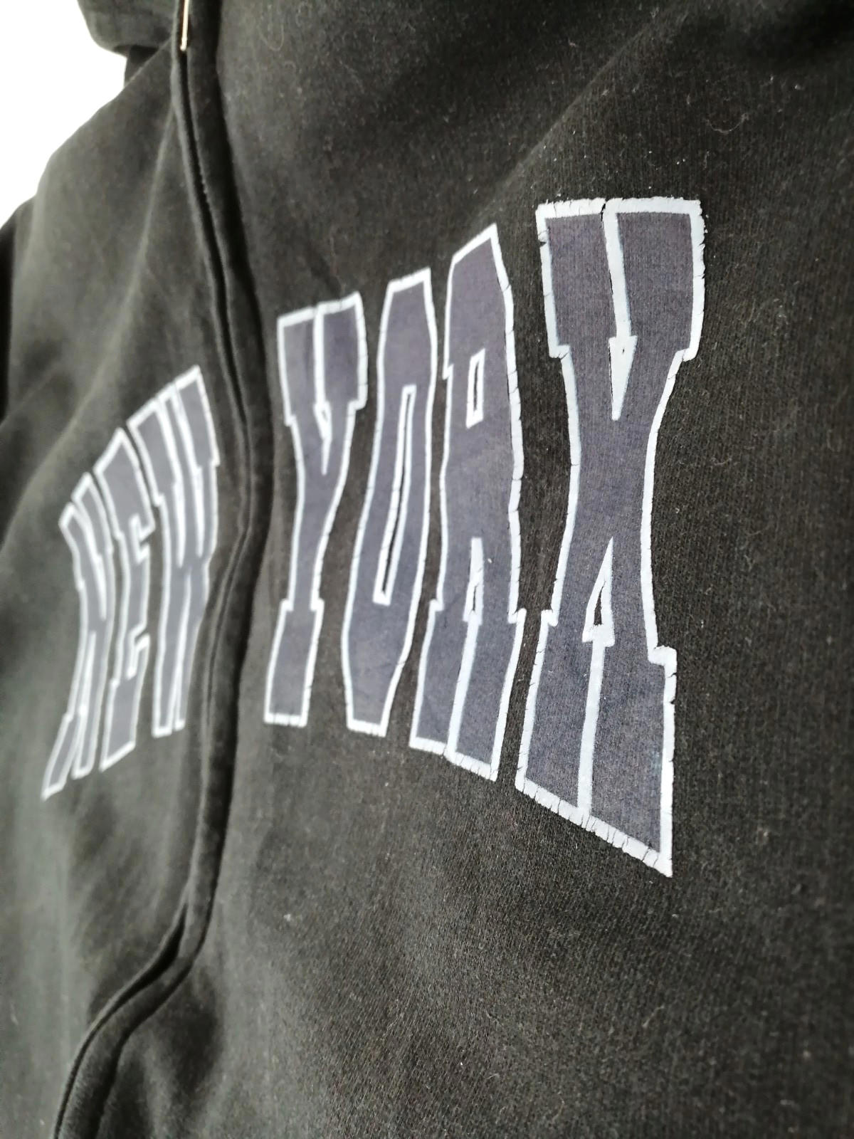 SAAD Collection Black New York Hoodie Men's Size XL Black Jersey Hooded Pockets Zip Front