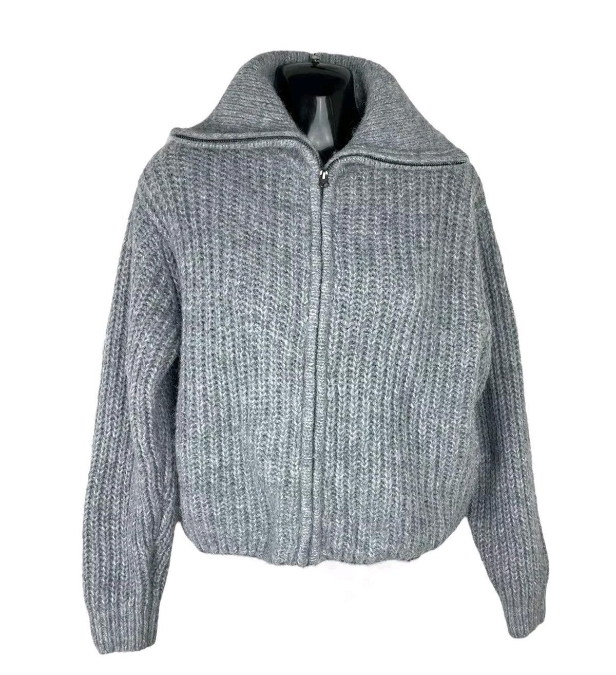 Divided Grey Marl Rib Knit Oversized Cardigan Collared Women's UK Size XXS