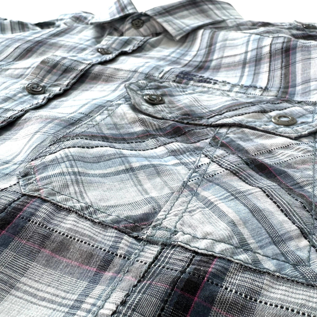 Next Plaid Snap Shirt Men's UK Size XL Long Sleeve Western Blue & White Check
