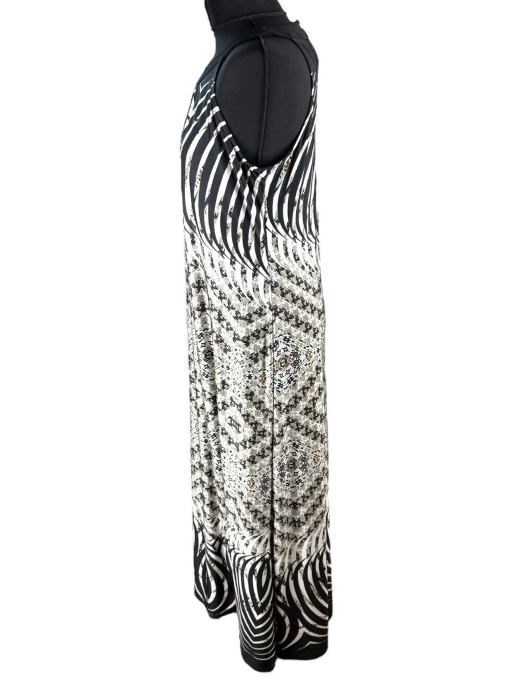 Black & Beige Maxi Dress Round Neck Stretch Women’s UK Size 14