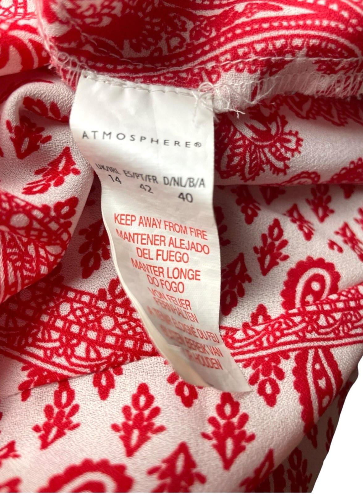 Atmosphere Blouse Off Shoulder Top Women's UK Size 14 Paisley Print White Red