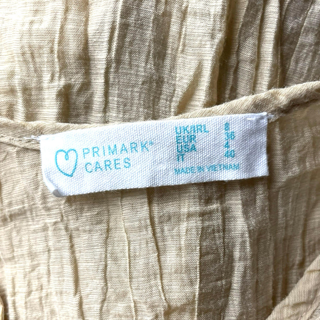 Primark Sheer Shirt Blouse Women’s UK Size S Button Up Crinkle Effect Beige