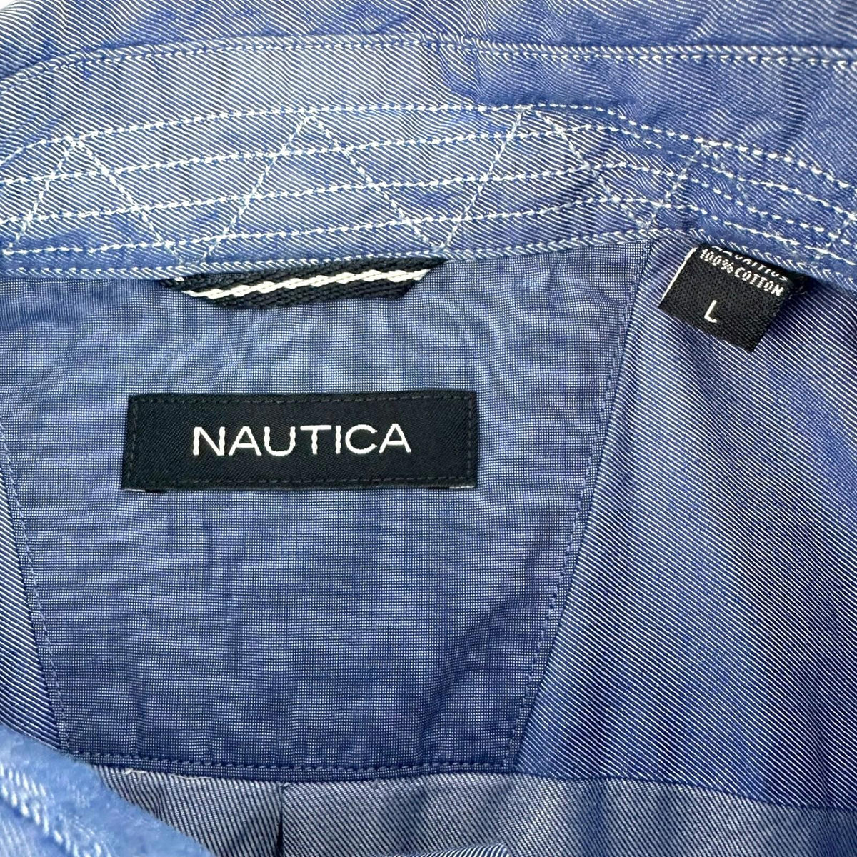 Nautica Shirt Men's UK Size L Blue Solid Long Sleeve Pockets Embroidered Logo
