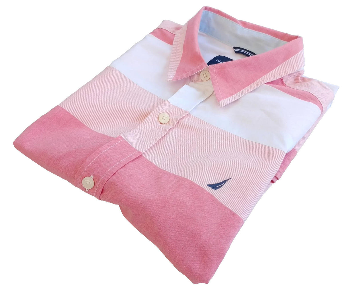 Nautica Shirt Men's UK Size S Pink Stripe Short Sleeve Pockets 100% Cotton