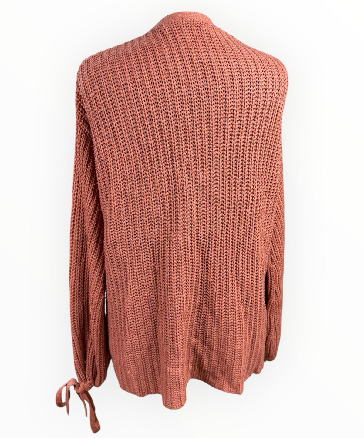V By Very Womens Rust Orange Chunky Knit Cardigan Tie Cuff Balloon Sleeve 8