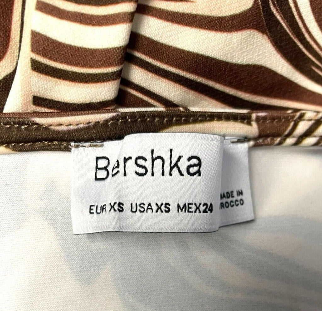 Bershka Maxi Dress Brown & Cream Ruched Side Slit Women's UK Size XS
