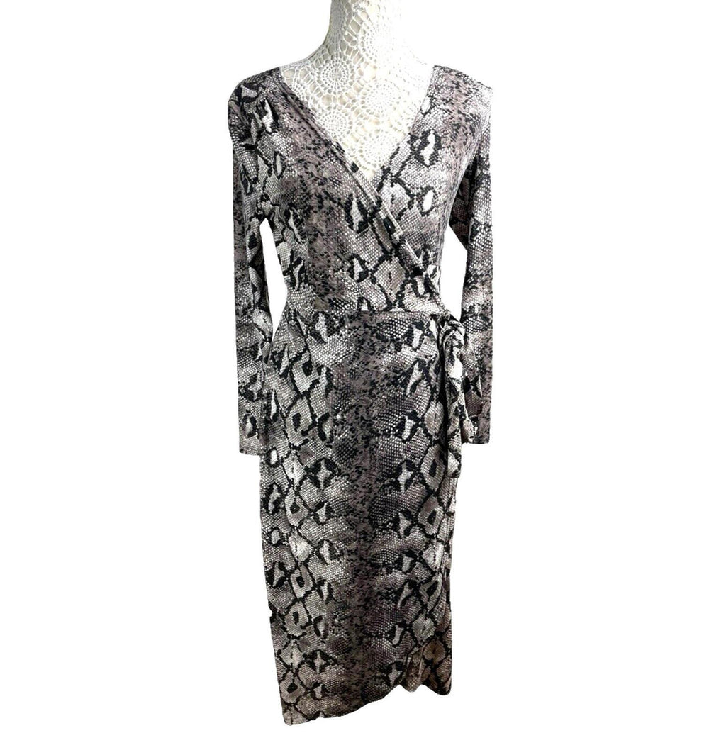 Blue Vanilla Snake Skin Wrap Dress Belted Midi Women’s UK Size 12