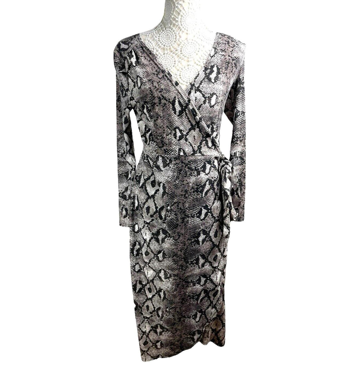 Blue Vanilla Snake Skin Wrap Dress Belted Midi Women’s UK Size 12