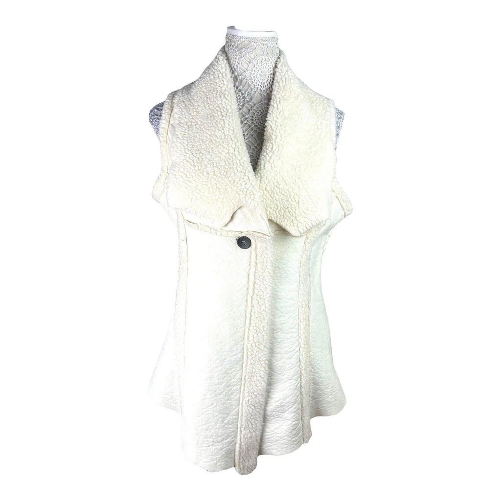 Beige Italian Cream Gilet Faux Leather Sherpa Lining Women's UK Size L (12)