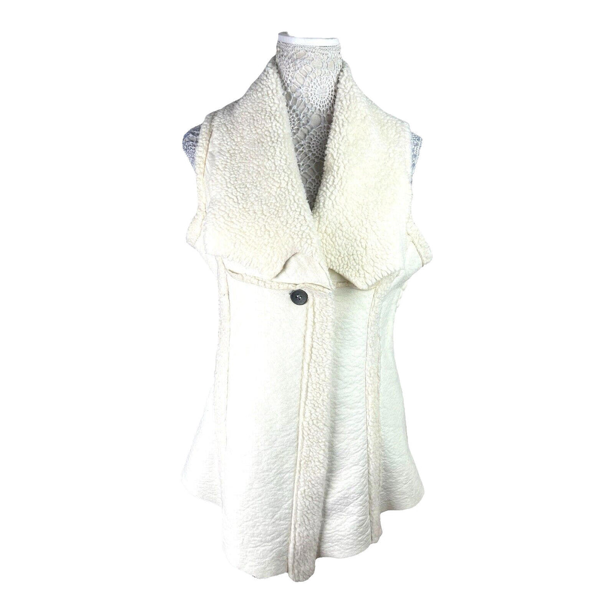 Beige Italian Cream Gilet Faux Leather Sherpa Lining Women's UK Size L (12)
