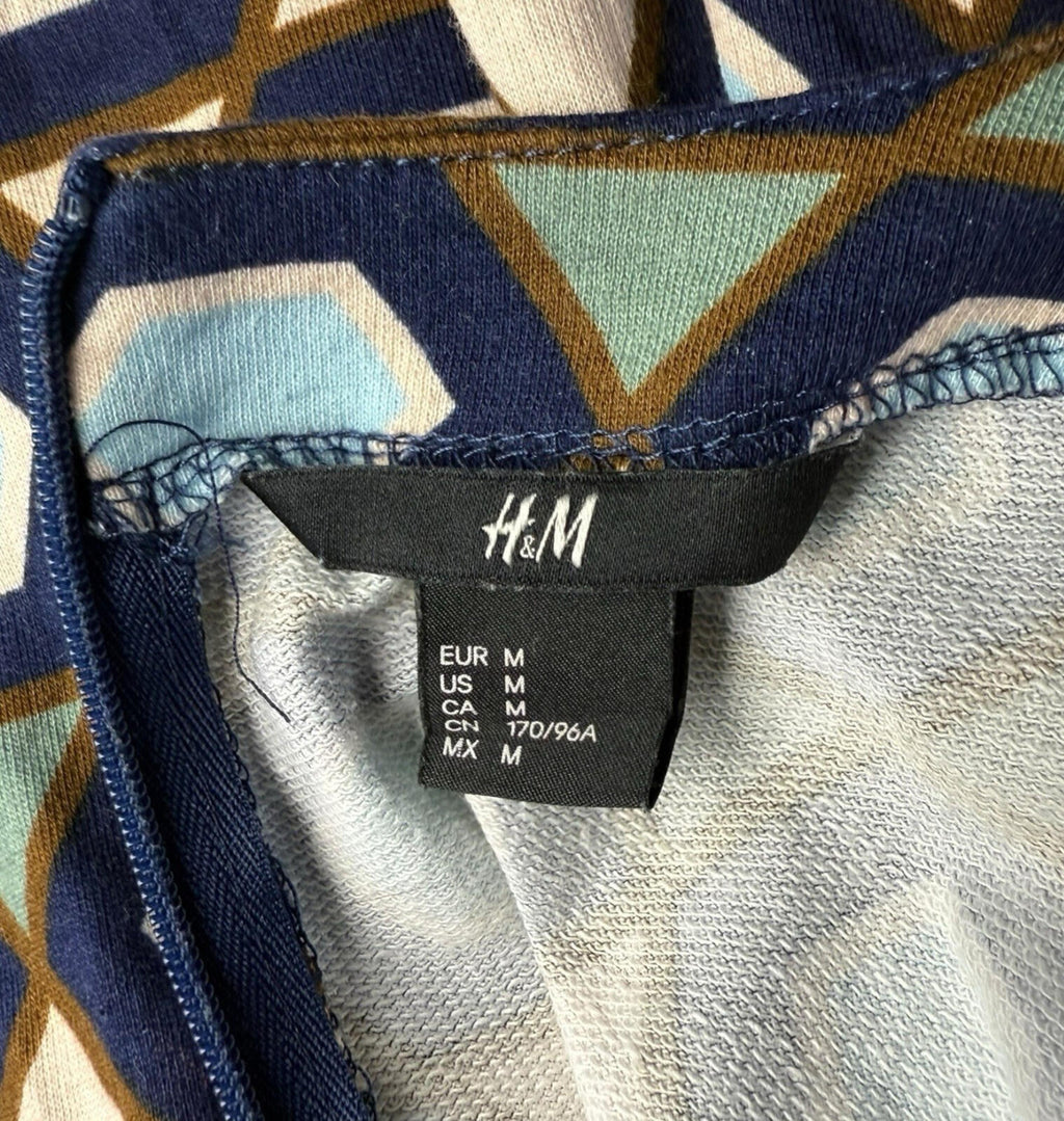 H&M Long Sleeve Mini Dress Women's UK Size M Geometric Retro Print