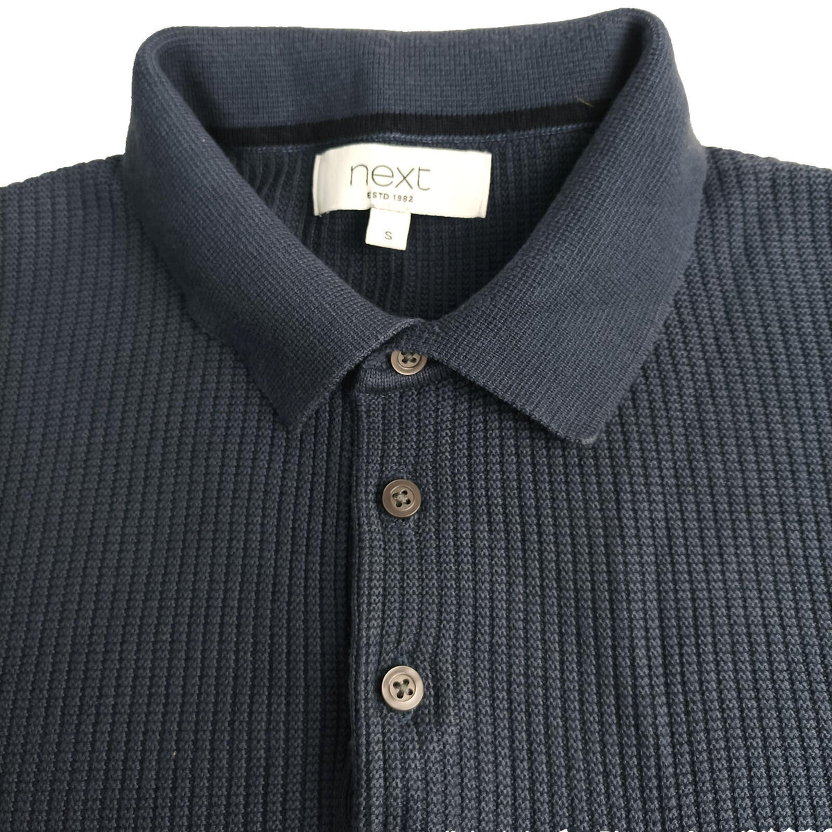 Next Textured Polo T-Shirt Men's UK Size S Navy Blue Short Sleeve 100% Cotton Pocket