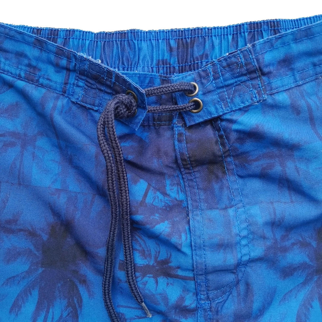 Tu Blue Palm Tree Swim Shorts Men's UK Size L Blue Pockets Drawstring Hawaiian Print