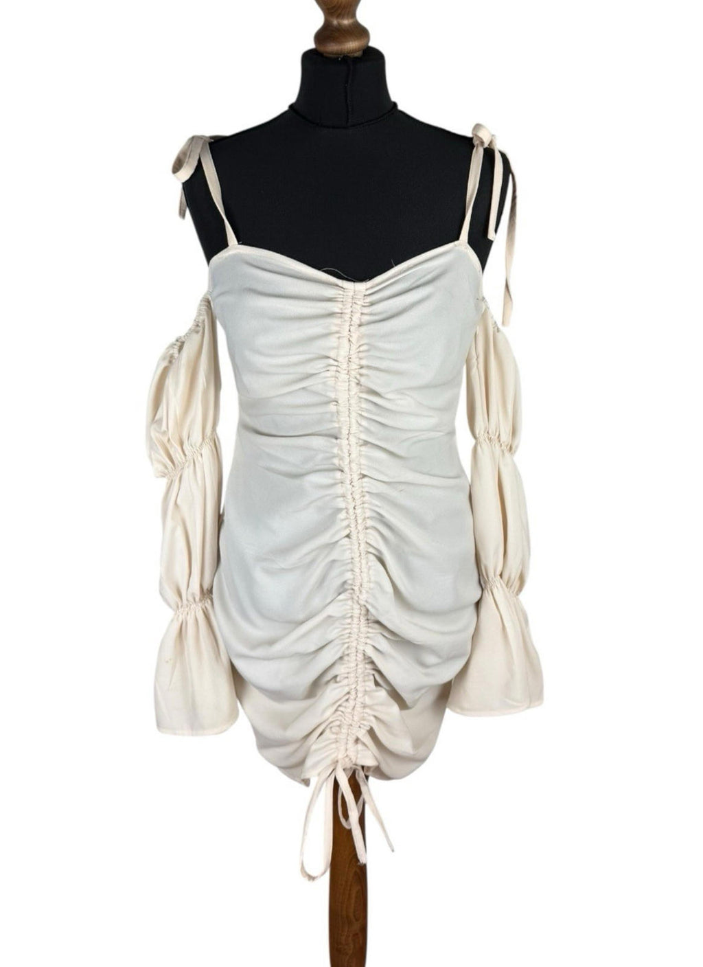 Boohoo Cream Mini Dress Ruffle Off The Shoulder Women's UK Size 12