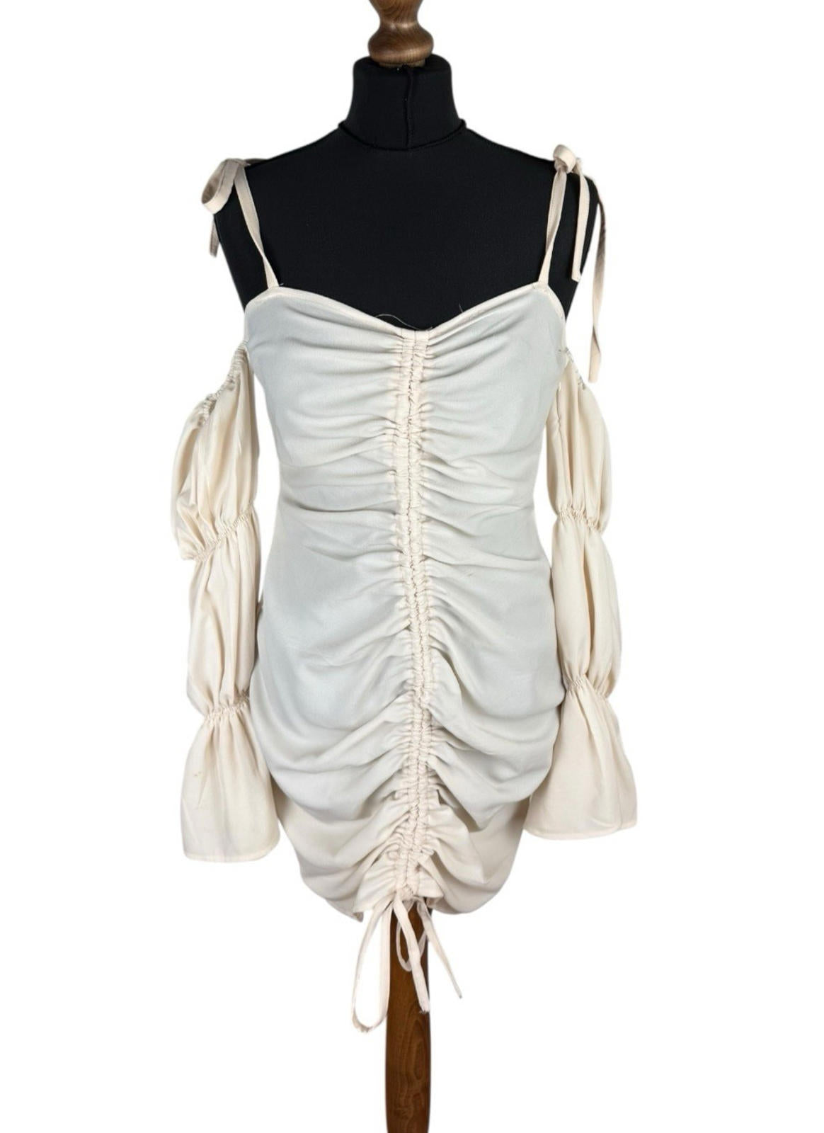 Boohoo Cream Mini Dress Ruffle Off The Shoulder Women's UK Size 12