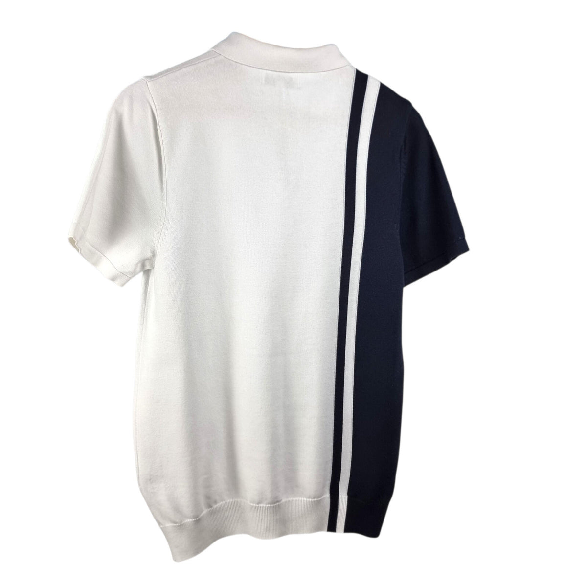 Next White Next Knit Polo Shirt Men's UK Size S White Blue 1/4 Zip Short Sleeve 100% Cotton