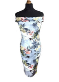 Boohoo Night Silver Floral Occassion Dress Midi Off Shoulder Women's UK Size 12