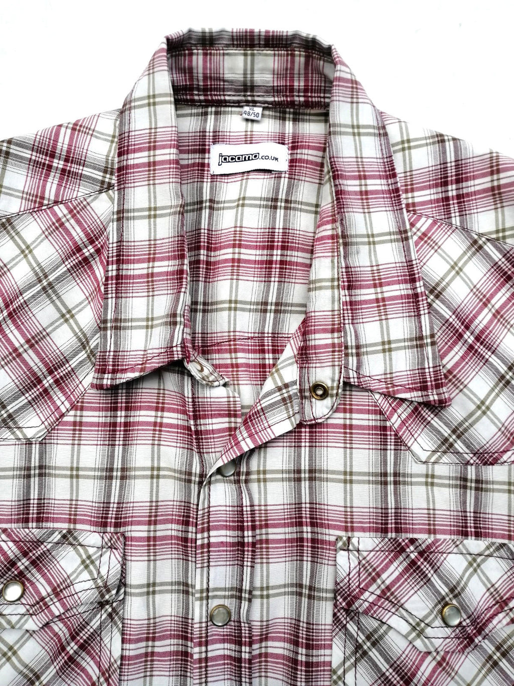 Jacamo Men's Shirt UK Size XL Red White Check Graphic Print Snap Buttons Pockets