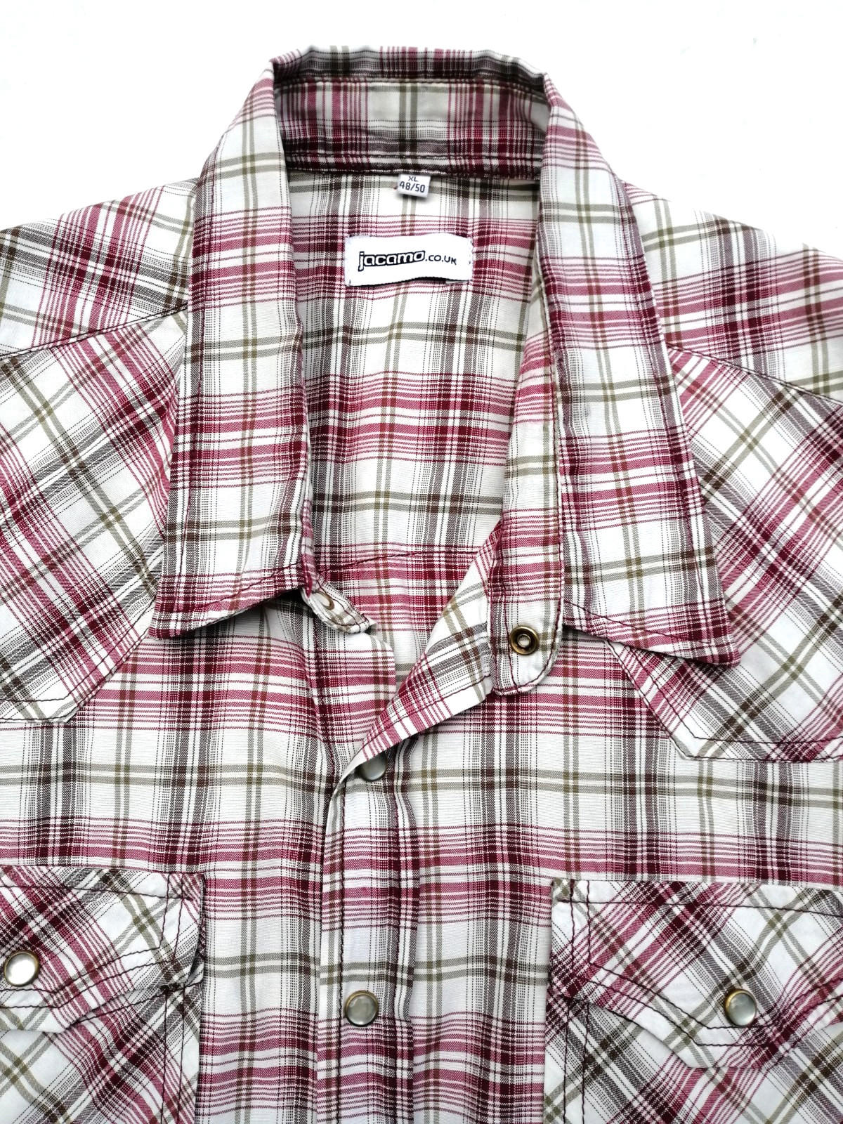 Jacamo Men's Shirt UK Size XL Red White Check Graphic Print Snap Buttons Pockets