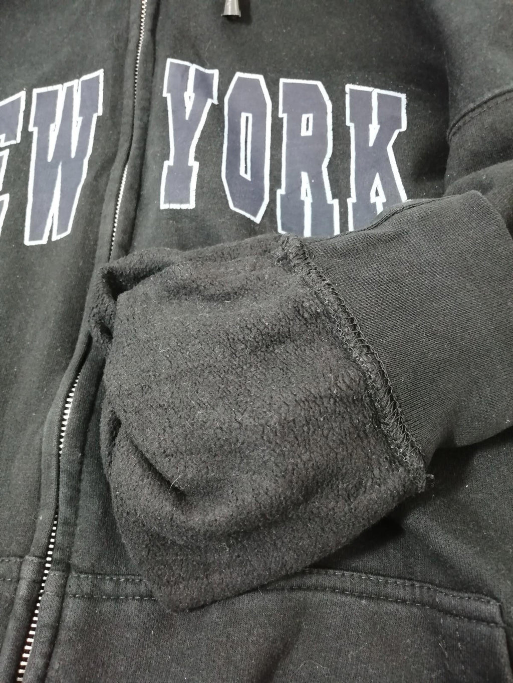SAAD Collection Black New York Hoodie Men's Size XL Black Jersey Hooded Pockets Zip Front